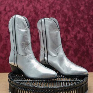 Free People Borderline Metallic Silver Leather Western Boots 10US EUR40